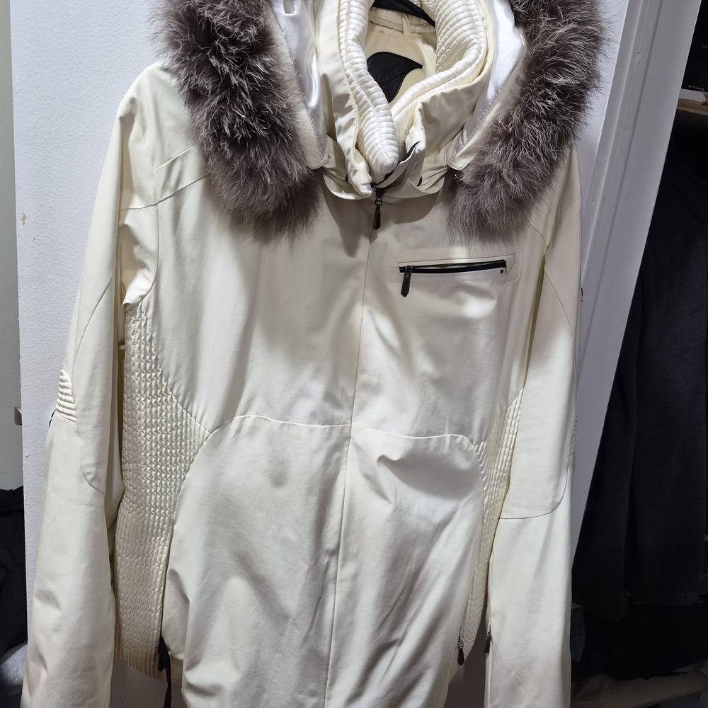 Spider Women's White Ski Jacket with Fur Trim